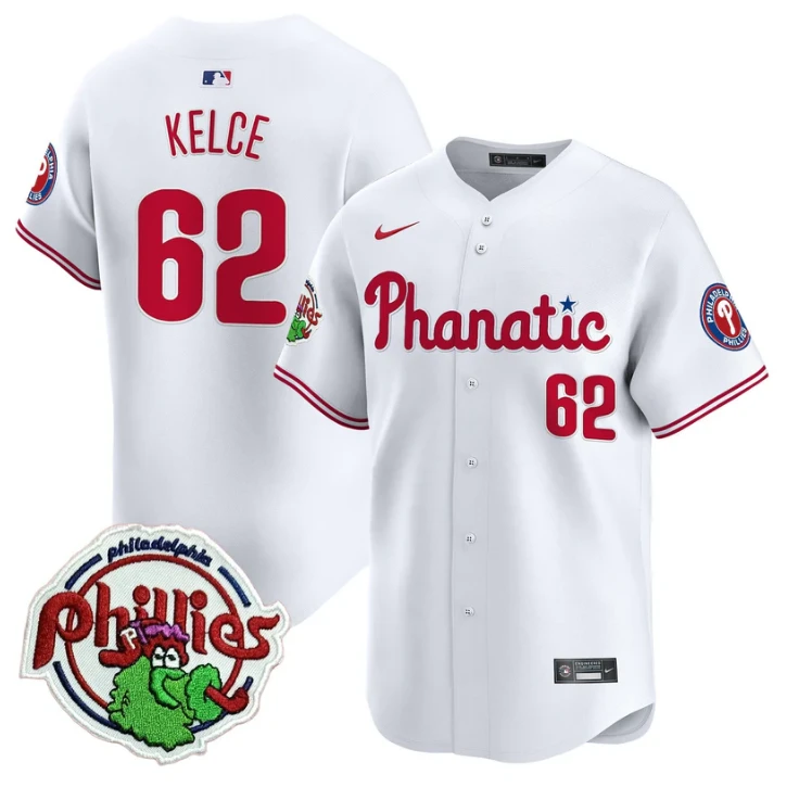 Jason Kelce Jersey #62 Phillies Phanatic Patch Vapor Premier Limited Stitched White by My Store