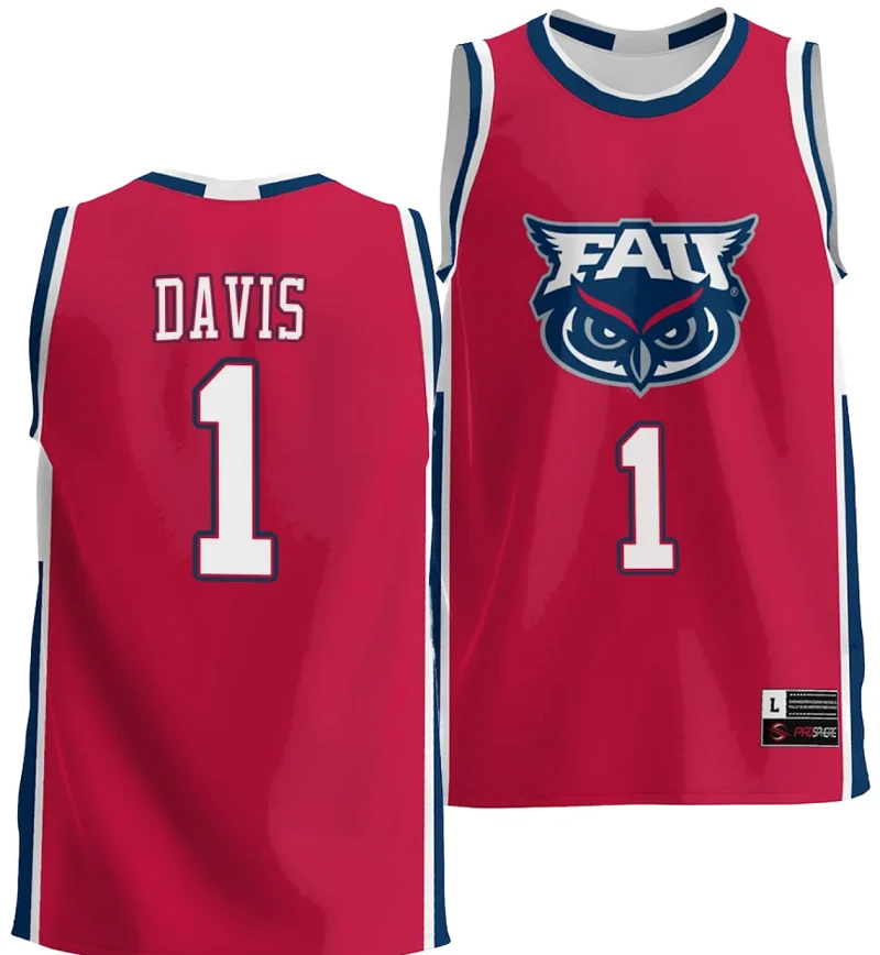 Johnell Davis Jersey #1 FAU Owls NIL Basketball Lightweight Red by My store basketball