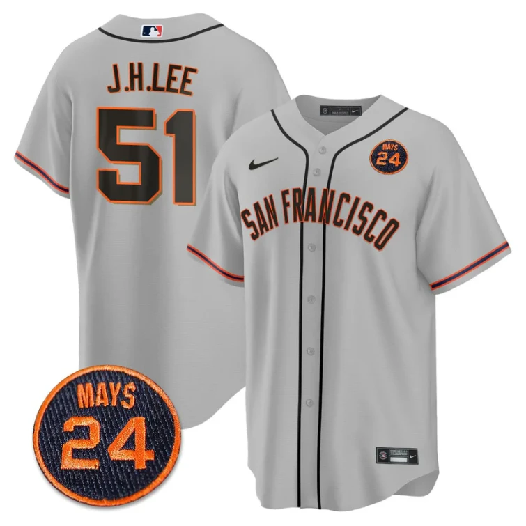 Jung-hoo Lee Jersey #51 San Francisco Giants #24 Willie Mays Patch 2024 Premier Gray by My Store