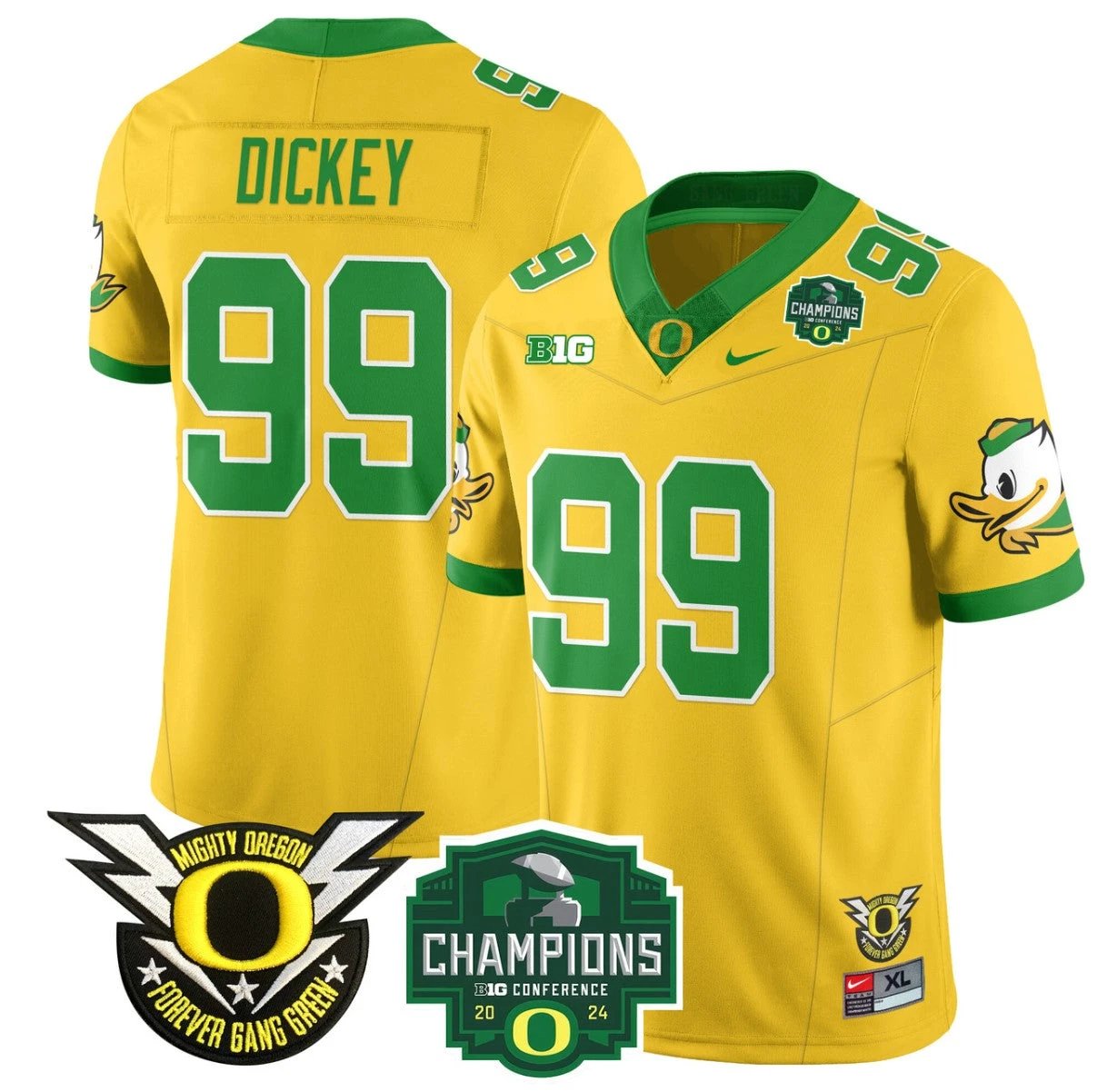 Jurrion Dickey Jersey #99 Oregon Ducks 2024 Big Ten Champions Football Yellow by My Store