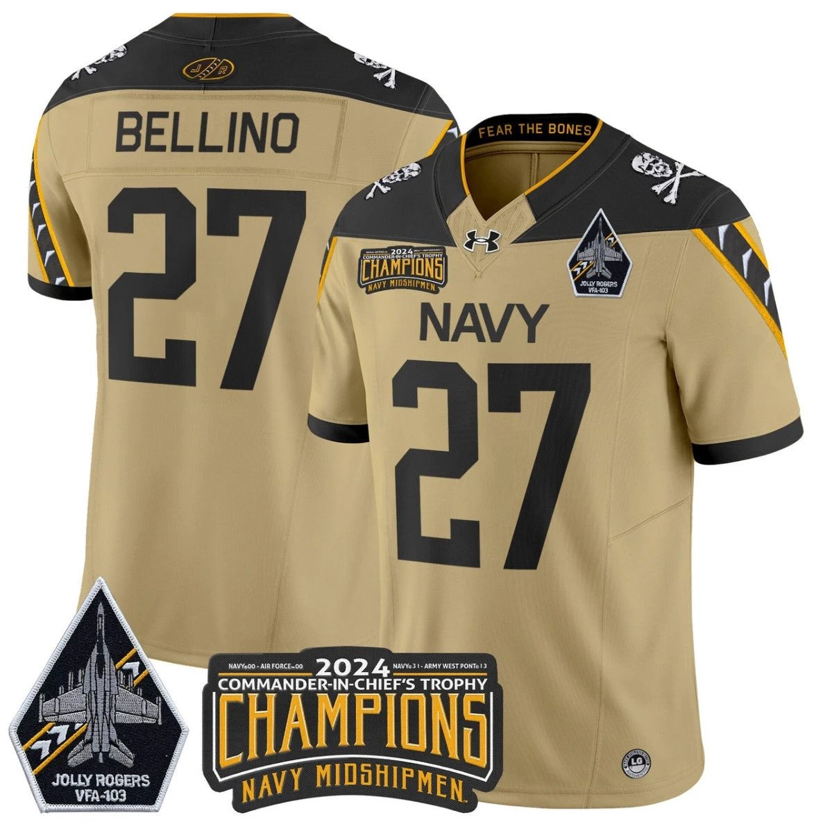 Joe Bellino Jersey #27 Navy Midshipmen Commander-in-chief's Trophy Gold by NCAA Football Jersey