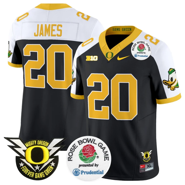 Jordan James Jersey #20 Oregon Ducks Football 2024 Rose Bowl Black Alternate by NCAA Football Jersey
