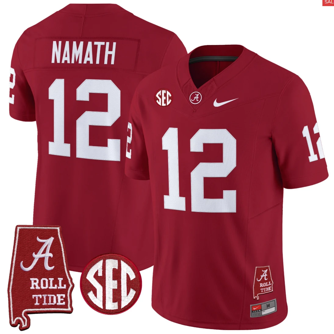 Joe Namath Jersey #12 Alabama Crimson Throwback Alabama Map Stitched Crimson by My Store