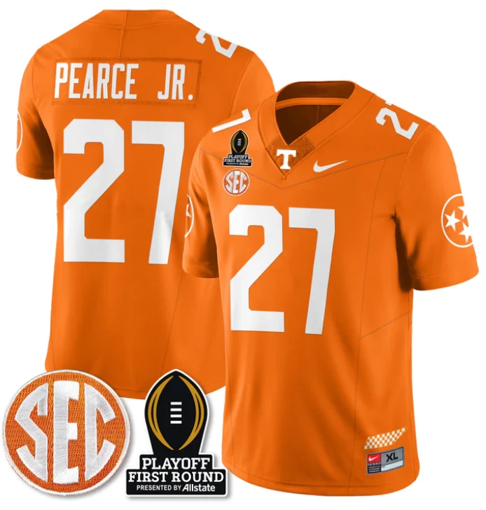 James Pearce Jr Jersey #27 Tennessee Vols Playoff First Round Patch Orange by NCAA Football Jersey