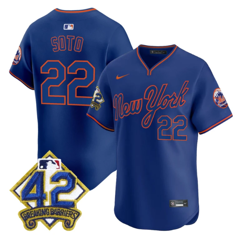 Juan Soto Jersey #22 New York Mets 2025 Jackie Robinson Patch Road Alternate Stitched Royal by My Store