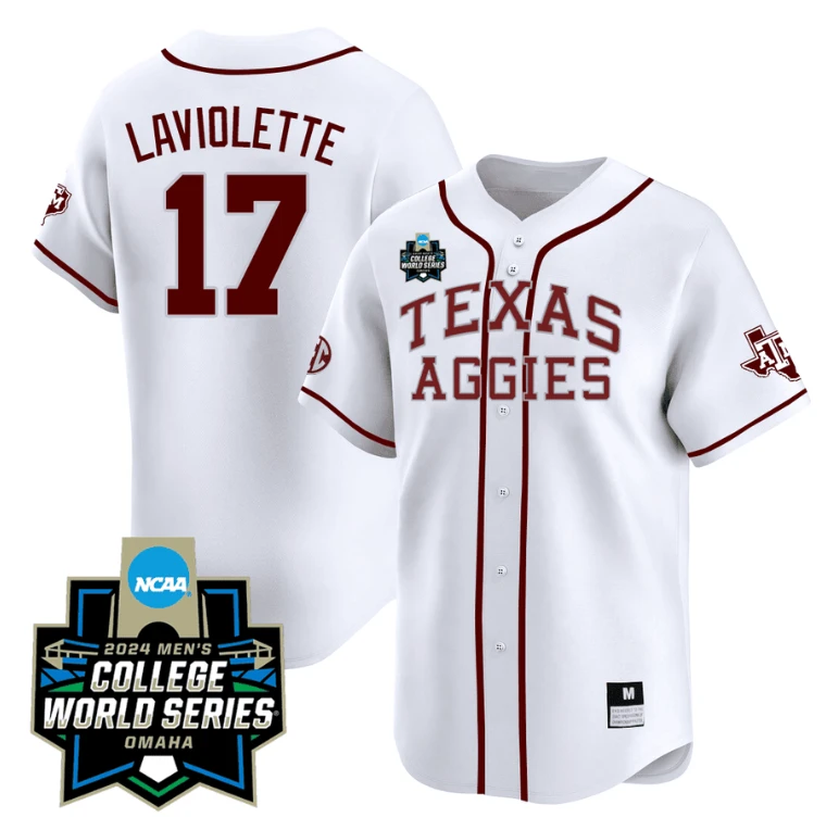 Jace Laviolette Jersey #17 Texas AM Aggies 2024 College World Series Vapor Premier Limited NCAA Baseball Stitched White Alternate by My Store