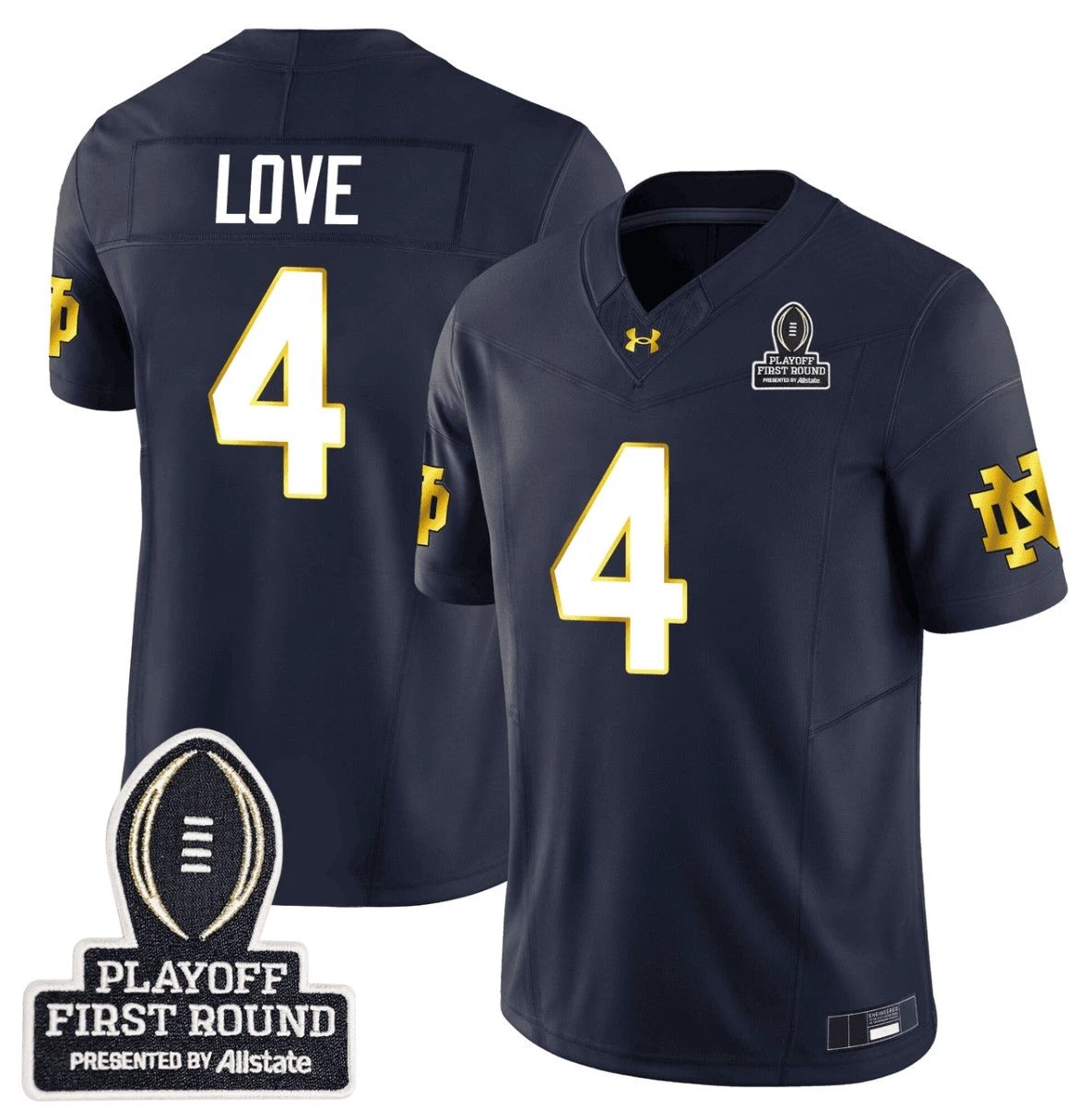 Jeremiyah Love Jersey #4 Notre Dame Fighting Irish CFP First Round Patch Navy by NCAA Football Jersey