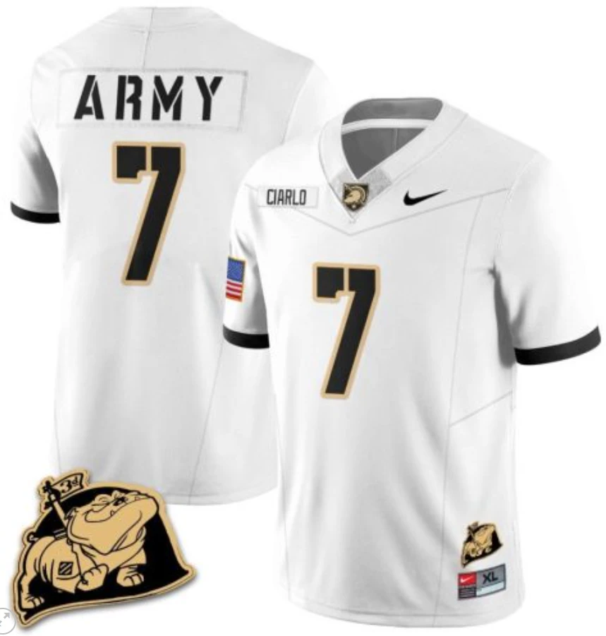 Jimmy Ciarlo Jersey #7 Army Black Knights Jersey Rocky The Bulldog Patch Vapor Limited College Football Stitched White by My Store
