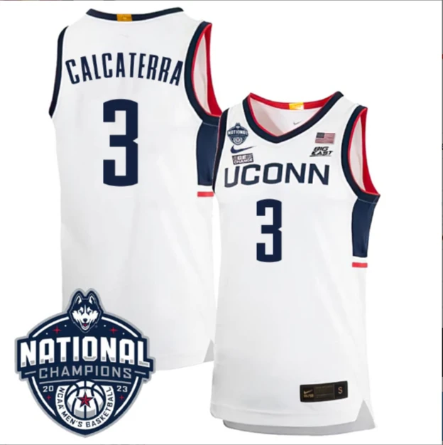 Joey Calcaterra Jersey #3 UConn Huskies 2023 National Champions College Basketball by My store basketball