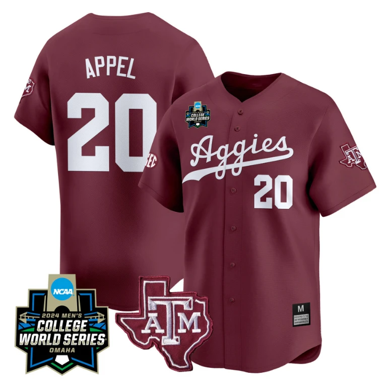 Jackson Appel Jersey #20 Texas AM Aggies 2024 College World Series Vapor Premier Limited NCAA Baseball Stitched Maroon by My Store
