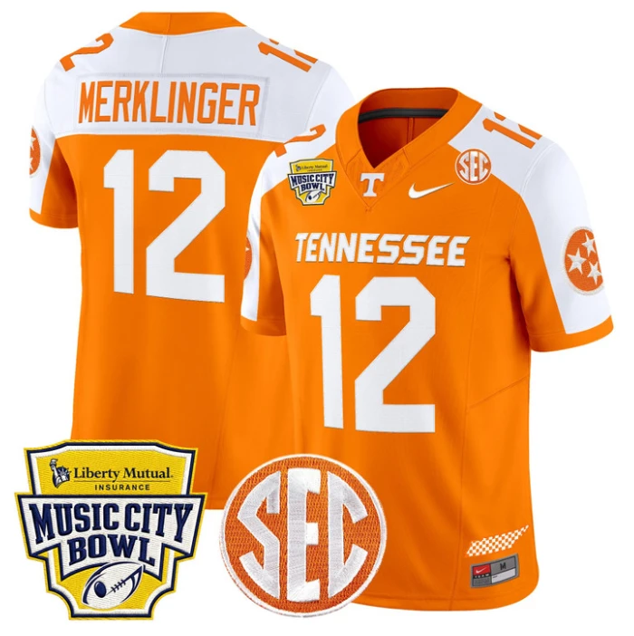 Jake Merklinger Jersey #12 Tennessee Vols 2025 Music City Bowl Stitched by My Store NCAA Football Jerseys