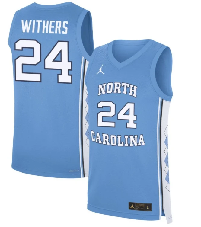 Jaelyn Withers Jersey #24 North Carolina Tar Heels Basketball Blue by My store basketball