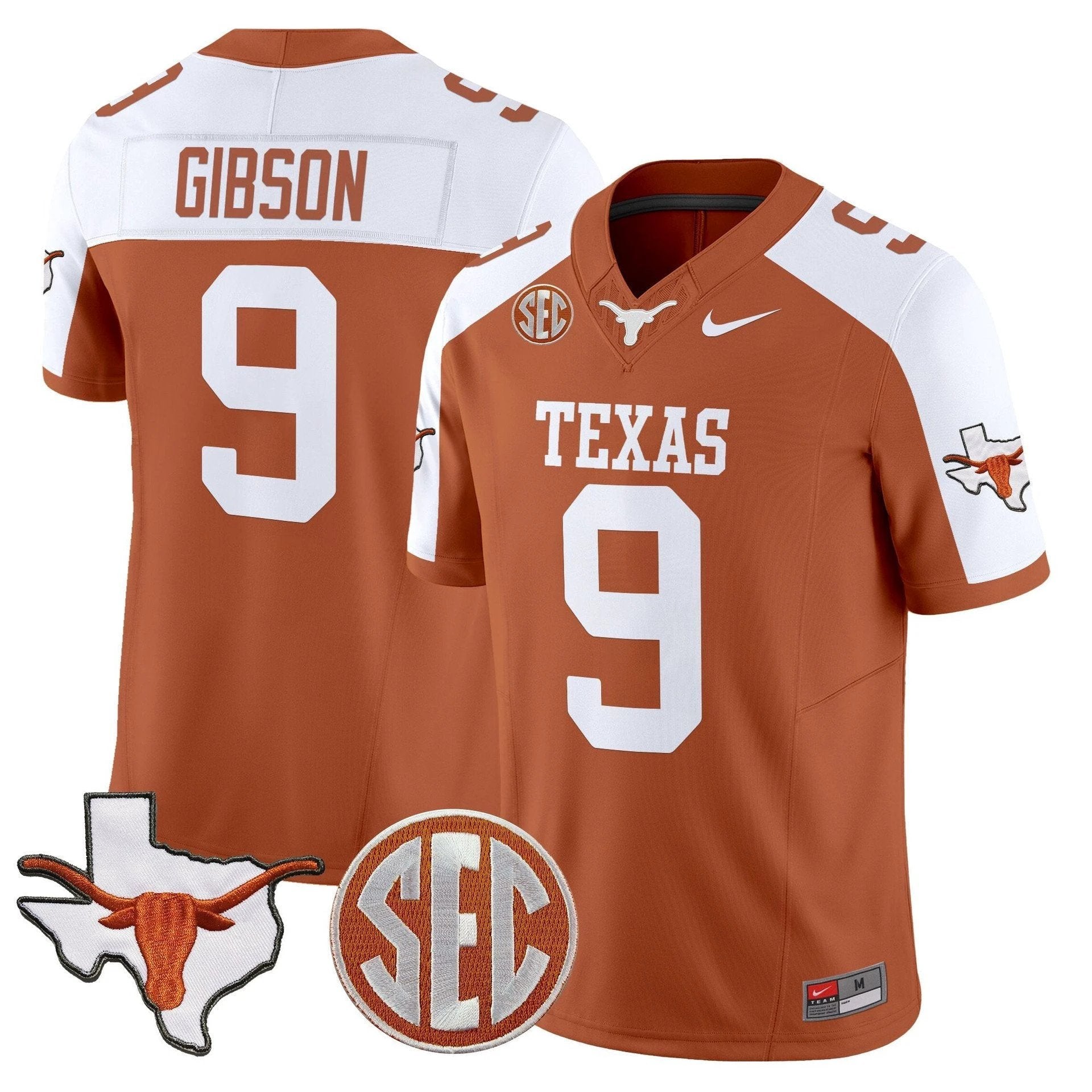 Jerrick Gibson Jersey #9 Texas Longhorns 2025 State Map SEC Patch Orange Alter by My Store