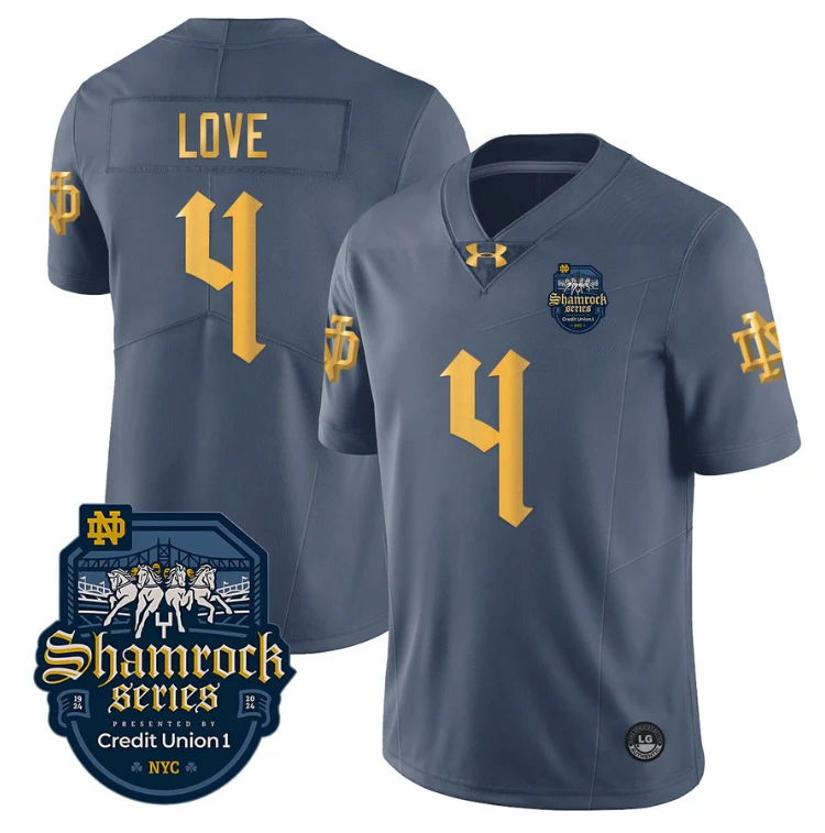 Jeremiyah Love Jersey #4 With Name Notre Dame Fighting Irish 2024 Shamrock by My Store