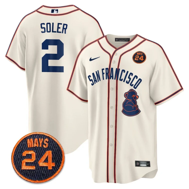 Jorge Soler Jersey #2 San Francisco Giants #24 Willie Mays Patch 2024 Vapor Premier Cream by My Store