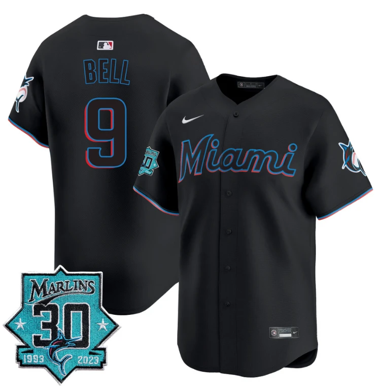 Josh Bell Jersey #9 Miami Marlins 30 Seasons Anniversary Patch Limited Stitched Black by My Store