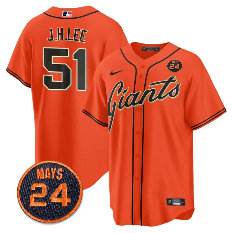 Jung-hoo Lee Jersey #51 San Francisco Giants #24 Willie Mays Patch 2024 Premier Orange by My Store