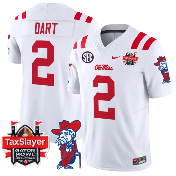 Jaxson Dart Jersey #2 Ole Miss Rebels 2025 Gator Bowl Patch Football White by My Store