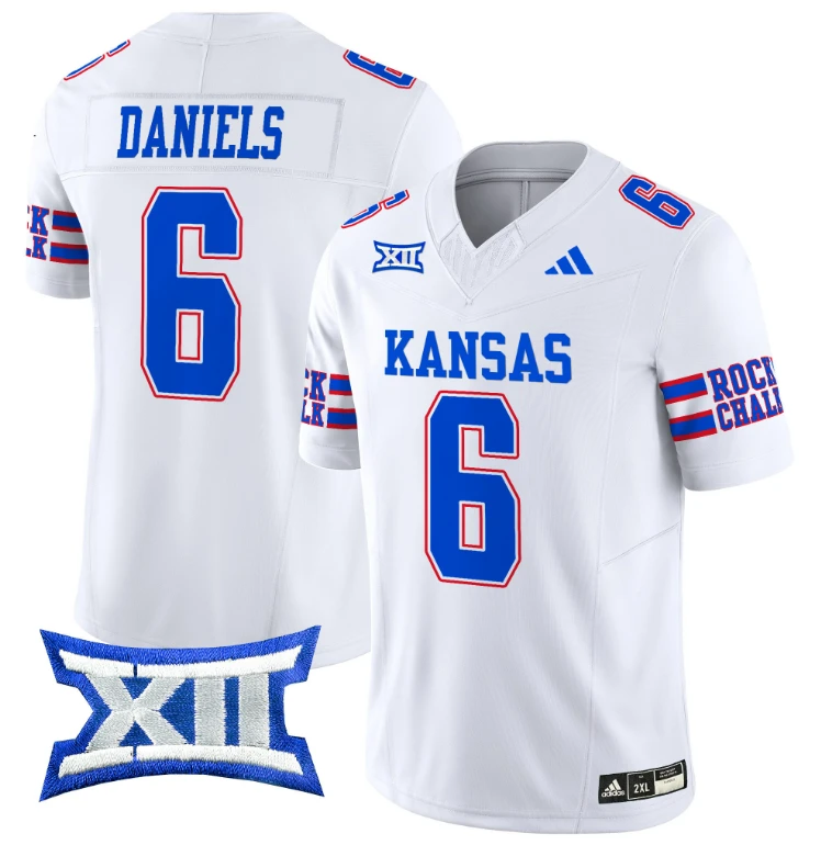 Jalon Daniels Jersey #6 Kansas Jayhawks 2024 Vapor College Football Vapor Limited White by My Store