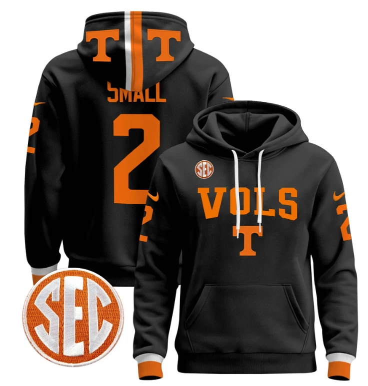 Jabari Small Hoodie #2 Tennessee Vols 2024 Pullover V3 Stitched Black by Hoodie Pullover