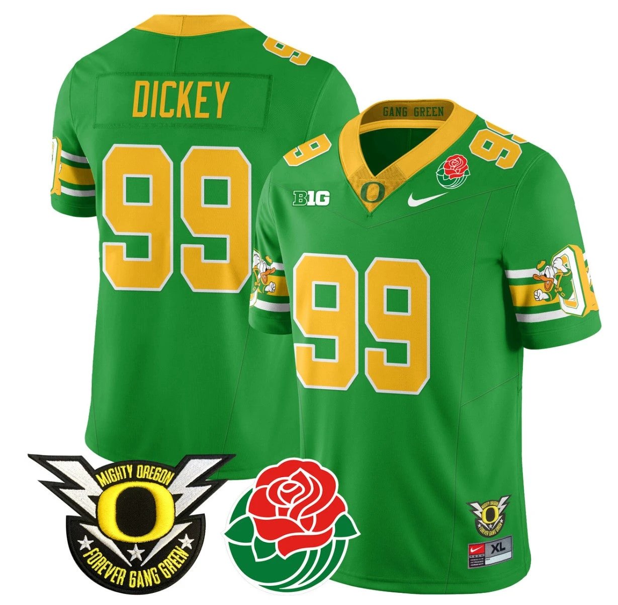 Jurrion Dickey Jersey #99 Oregon Ducks 2024 Rose Bowl Patch Football Green by My Store