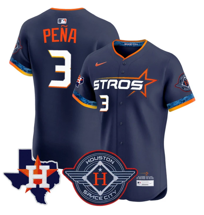 Jeremy Pena Jersey #3 Houston Astros 2025 City Connect Texas Patch Premier Elite Stitched Navy by My Store