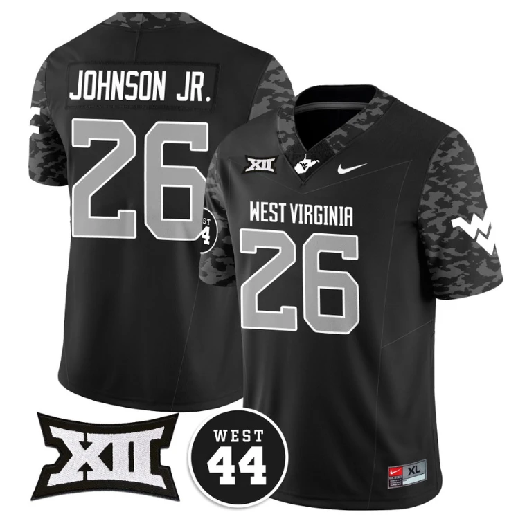 Justin Johnson Jr Jersey #26 West Virginia Mountaineers 2024 Vapor Limited Football Honor Jerry West Stitched Coal by My Store