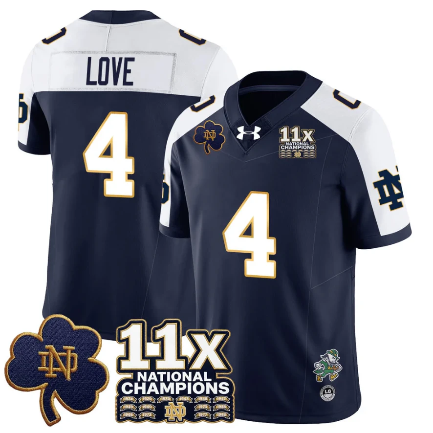 Jeremiyah Love Jersey #4 Notre Dame 11x-Time National Champions Stitched by My Store NCAA Football Jerseys