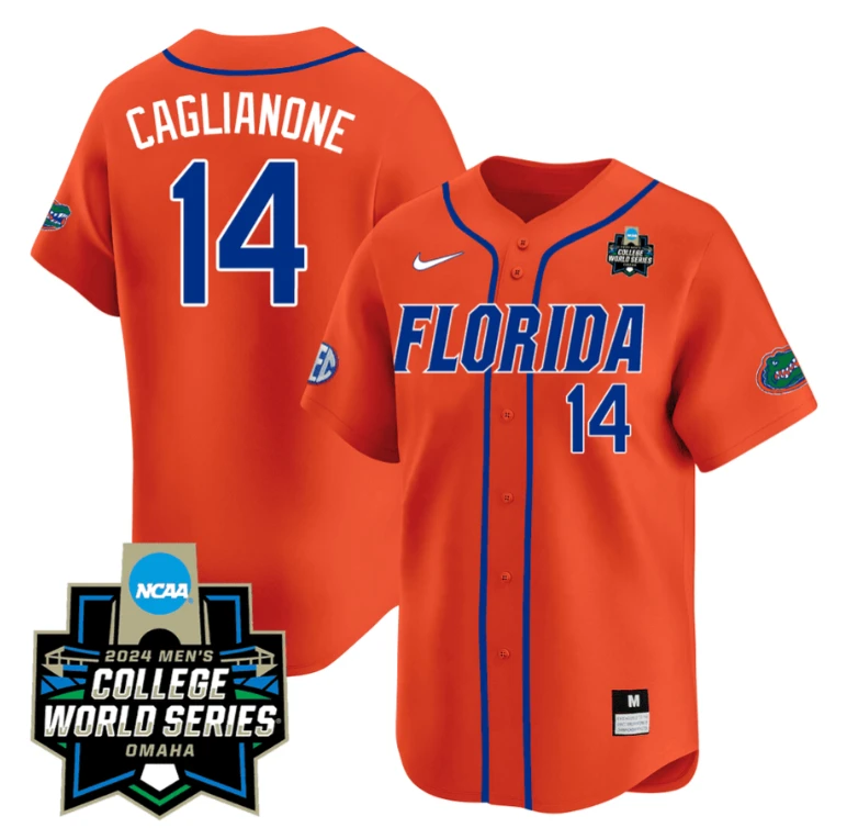 Jac Caglianone Jersey #14 Florida Gators 2024 College World Series Vapor Premier Limited NCAA Baseball Stitched Florida Orange by My Store