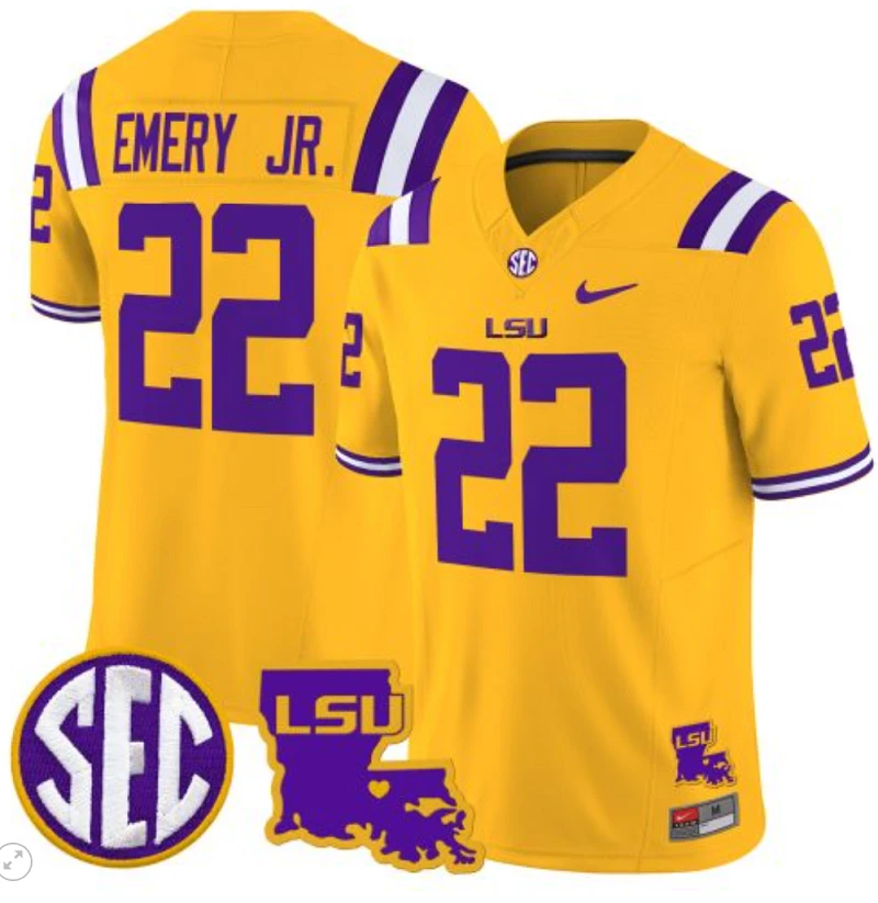 John Emery Jr Jersey #22 LSU Tigers 2024 Louisiana Patch Vapor Limited College Football Stitched Gold by My Store
