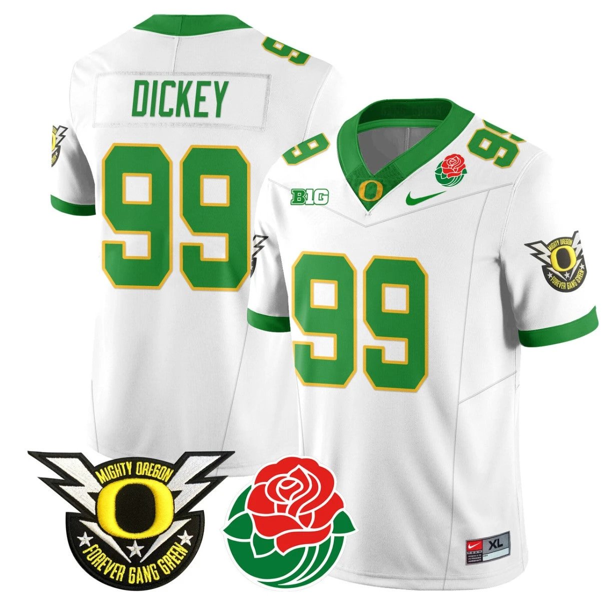 Jurrion Dickey Jersey #99 Oregon Ducks 2024 Mighty Rose Bowl Patch N2 White by My Store