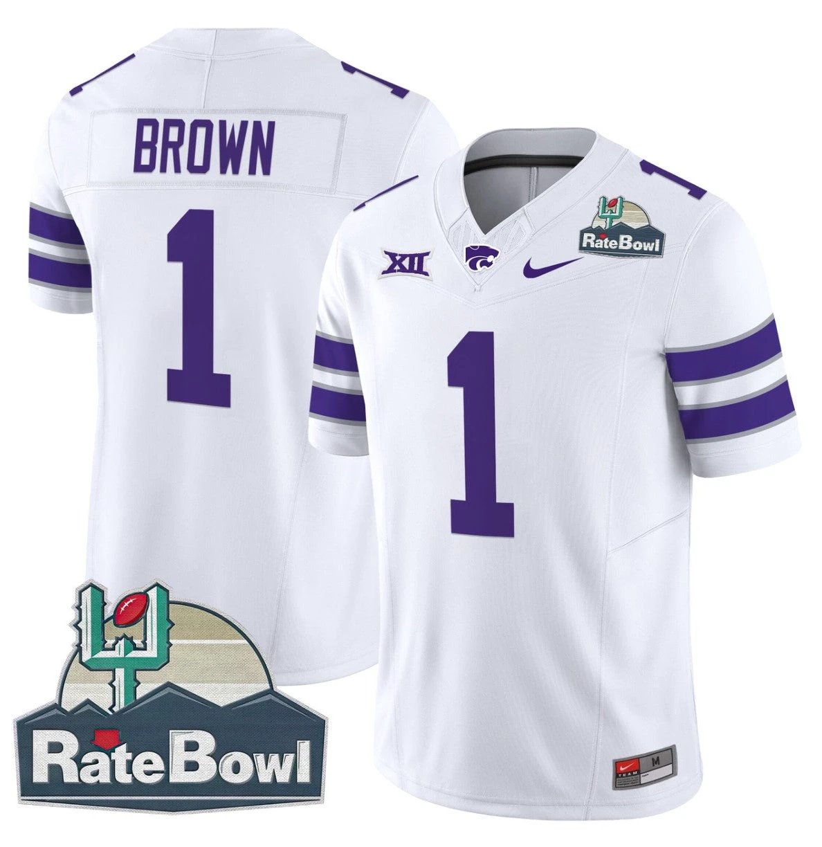 Jayce Brown Jersey #1 Kansas State Wildcats 2025 Rate Bowl Patch White by My Store