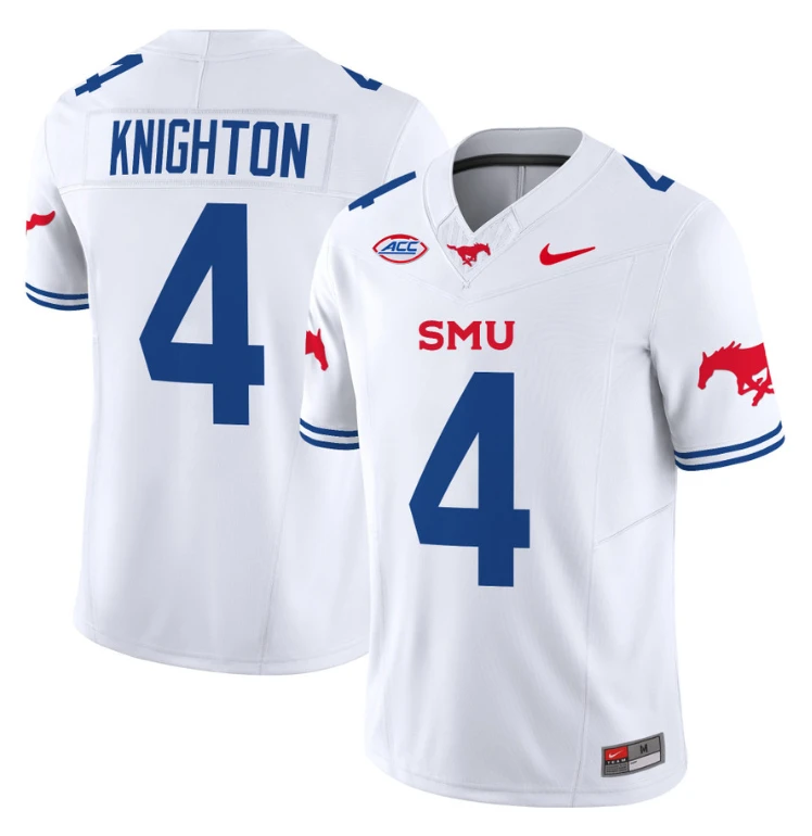 Jaylan Knighton Jersey #4 SMU Mustangs Icy College Football Vapor Limited White by My Store