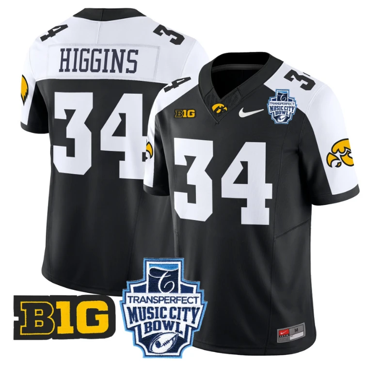 Jay Higgins Jersey #34 Iowa Hawkeyes 2024 Music City Bowl Patch Black Alternate by My Store