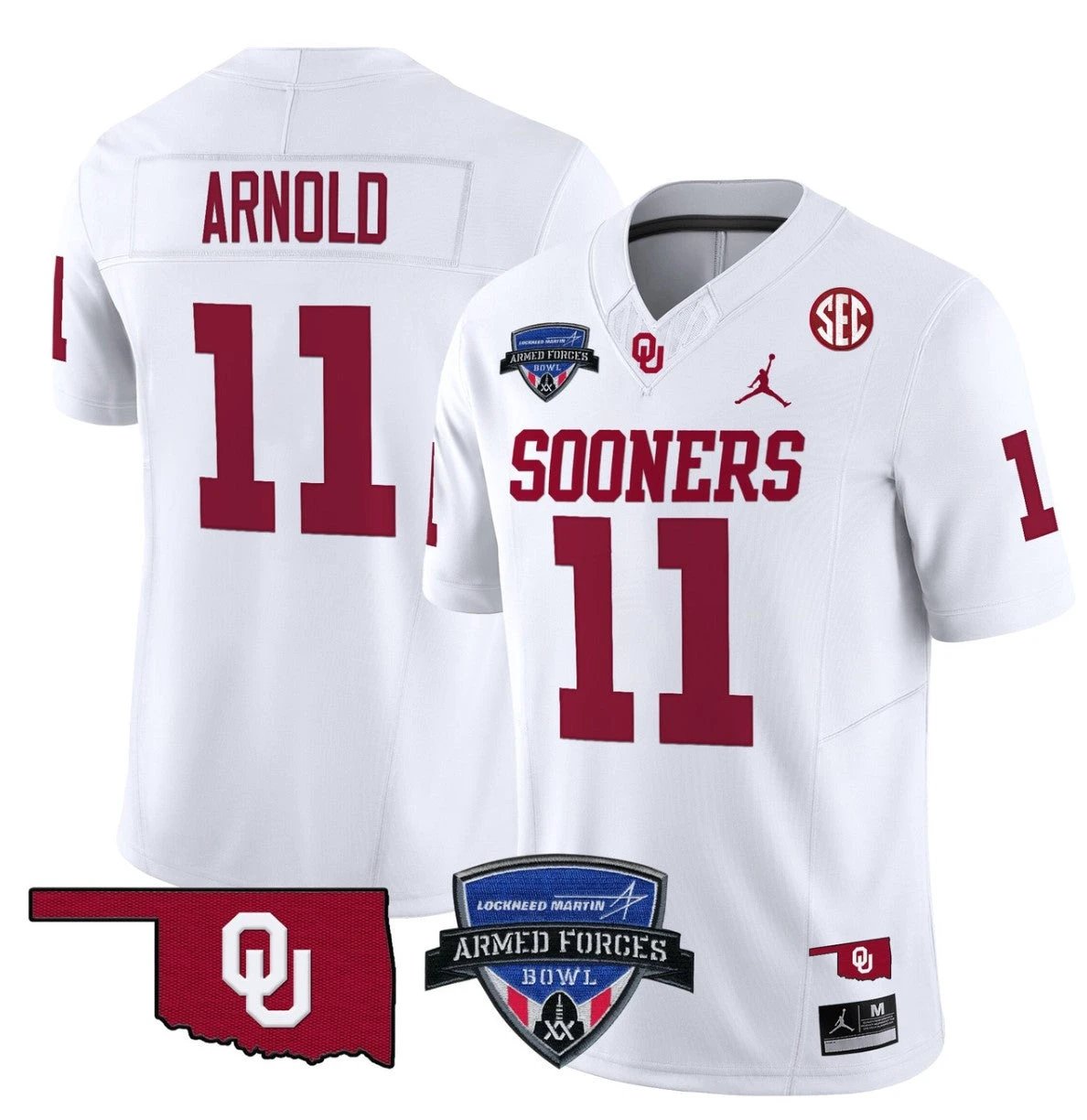 Jackson Arnold Jersey #11 Oklahoma Sooners 2025 Armed Forces Bowl Patch White by My Store