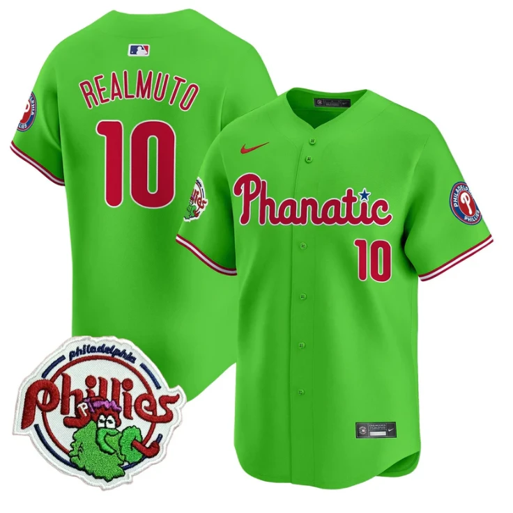 J.T.Realmuto Jersey #10 Phillies Phanatic Patch Vapor Premier Limited Stitched Green by My Store