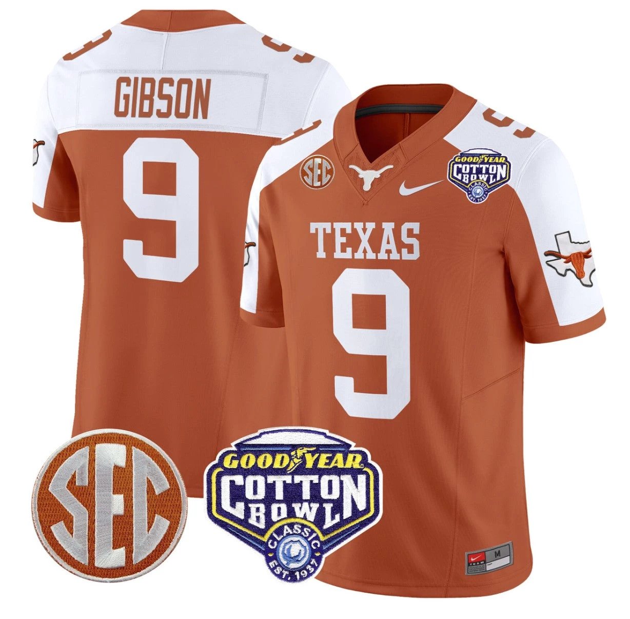 Jerrick Gibson Jersey #9 Texas Longhorns Cotton Bowl Patch Orange Alternate by NCAA Football Jersey