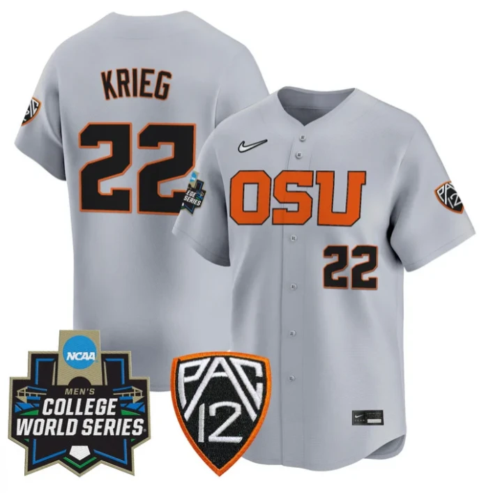 Jacob Krieg Jersey #22 Oregon State Beavers 2025 World Series Stitched Gray by My Store