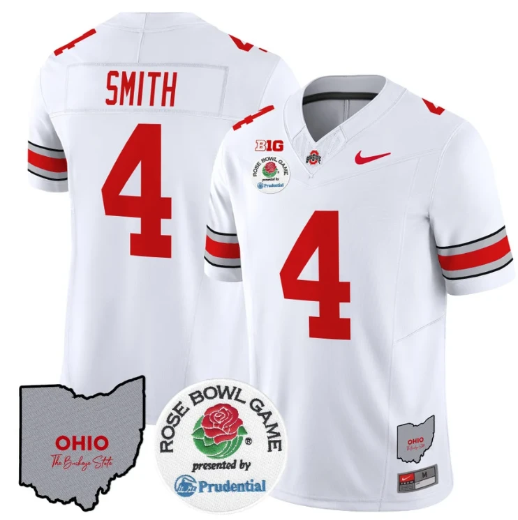 Jeremiah Smith Jersey #4 Ohio State Buckeyes Rose Bowl Vapor Limited V2 White by NCAA Football Jersey
