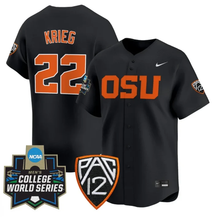 Jacob Krieg Jersey #22 Oregon State Beavers 2025 World Series Stitched Black by My Store