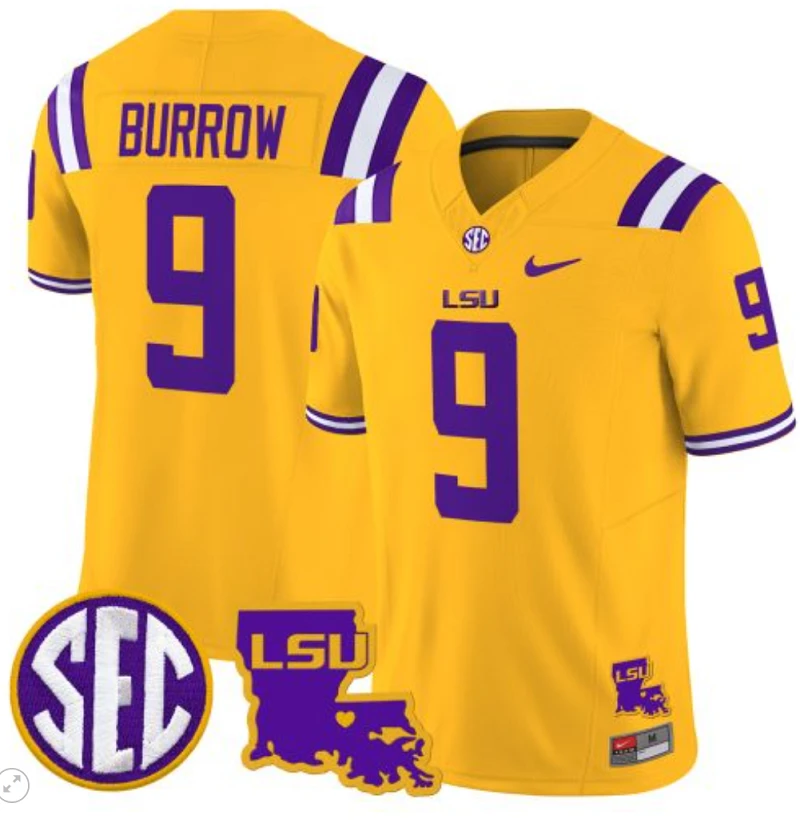 Joe Burrow Jersey #9 LSU Tigers 2024 Louisiana Patch Vapor Limited College Football Stitched Gold by My Store