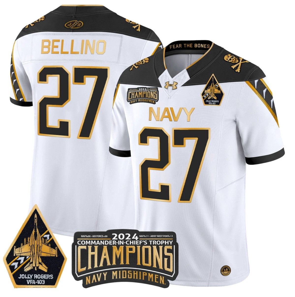 Joe Bellino Jersey #27 Navy Midshipmen Commander-in-chief's Trophy White Gold by NCAA Football Jersey