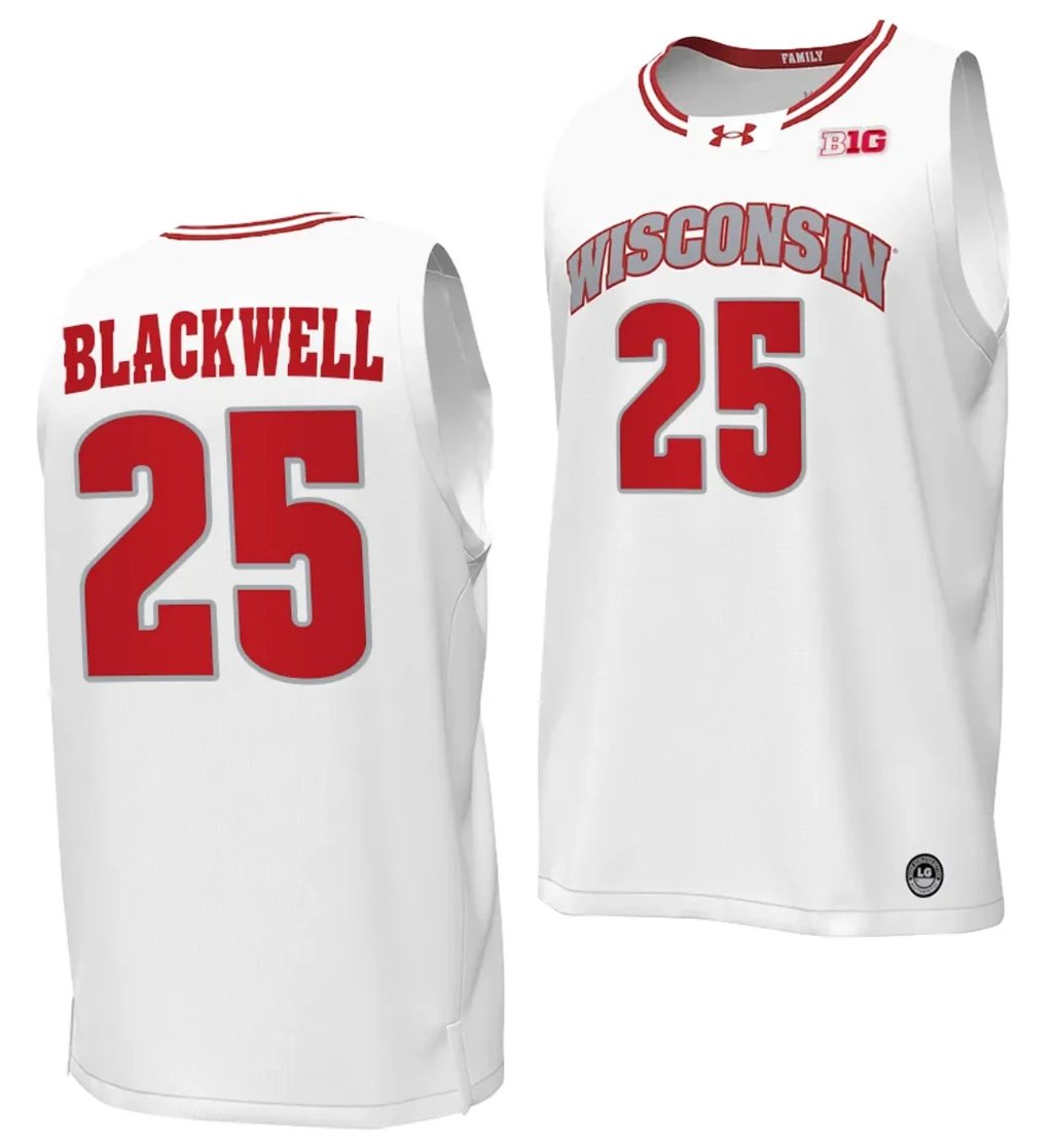 John Blackwell Jersey #25 Wisconsin Badgers By the Players Basketball 2023-24 White by My store basketball