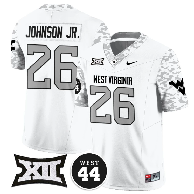 Justin Johnson Jr Jersey #26 West Virginia Mountaineers 2024 Vapor Limited Football Honor Jerry West Stitched White by My Store
