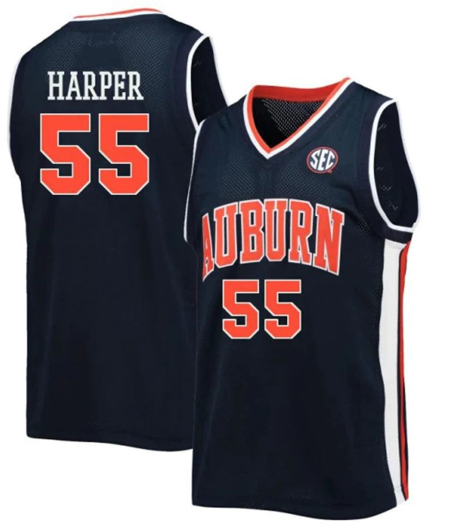 Jalen Harper Jersey Auburn Tigers College Basketball #55 by My store basketball