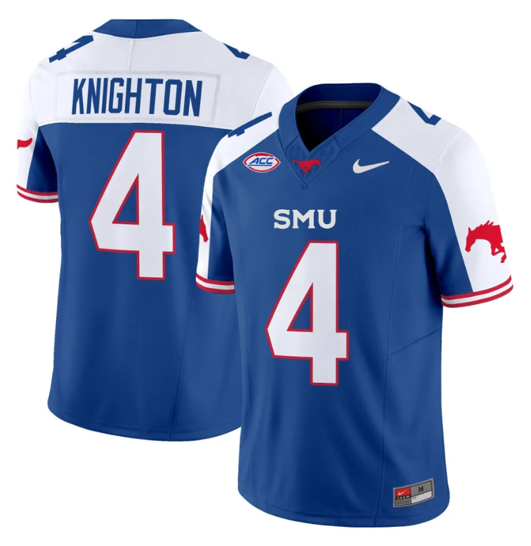 Jaylan Knighton Jersey #4 SMU Mustangs Icy College Football Vapor Limited Blue Alternate by My Store