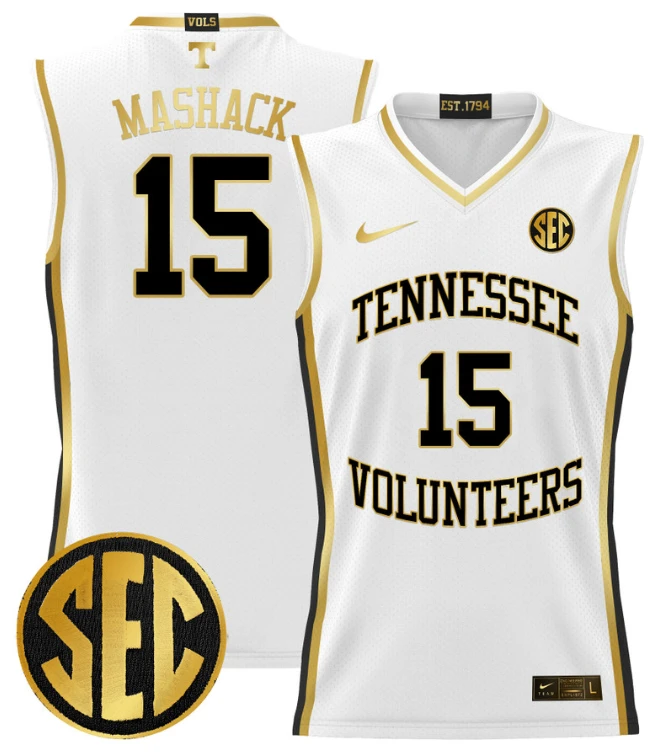 Jahmai Mashack Jersey #15 Tennessee Vols 2024 Lightweight Basketball White Gold by My store basketball