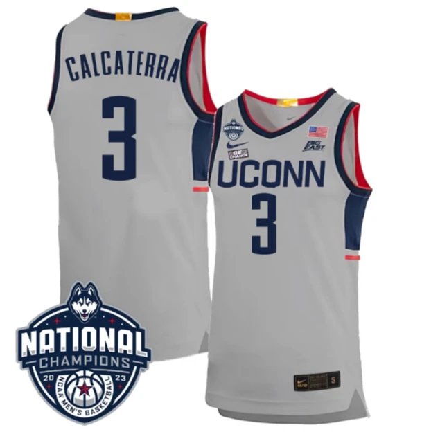 Joey Calcaterra Jersey #3 UConn Huskies 2023 National Champions College Basketball by My store basketball