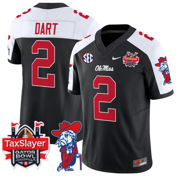 Jaxson Dart Jersey #2 Ole Miss Rebels 2025 Gator Bowl Patch Football Black Alternate by My Store