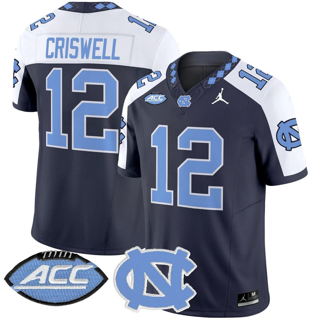 Jacolby Criswell Jersey #12 North Carolina Tar Heels 2025 Stitched Navy Alter by My Store NCAA Football Jerseys